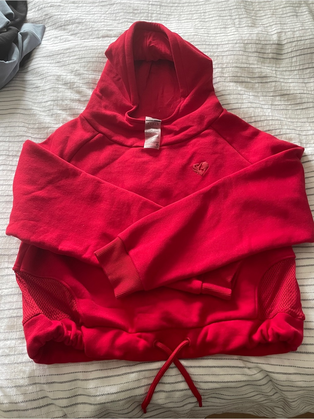 Vibrant Red Cinched Cropped Hoodie